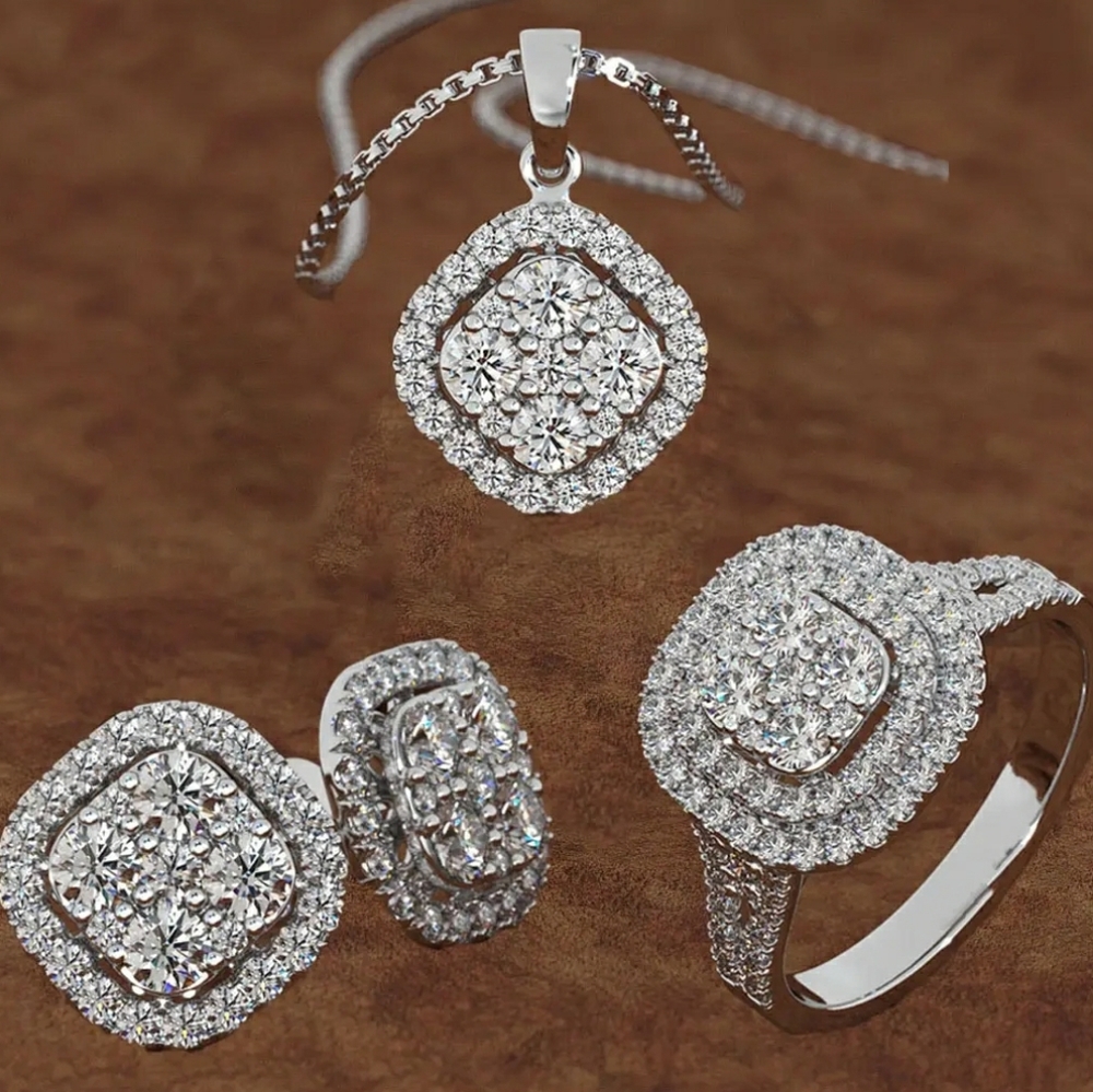 New Stunning Ring & Earring Set Free Pendant .925 Sterling Silver!